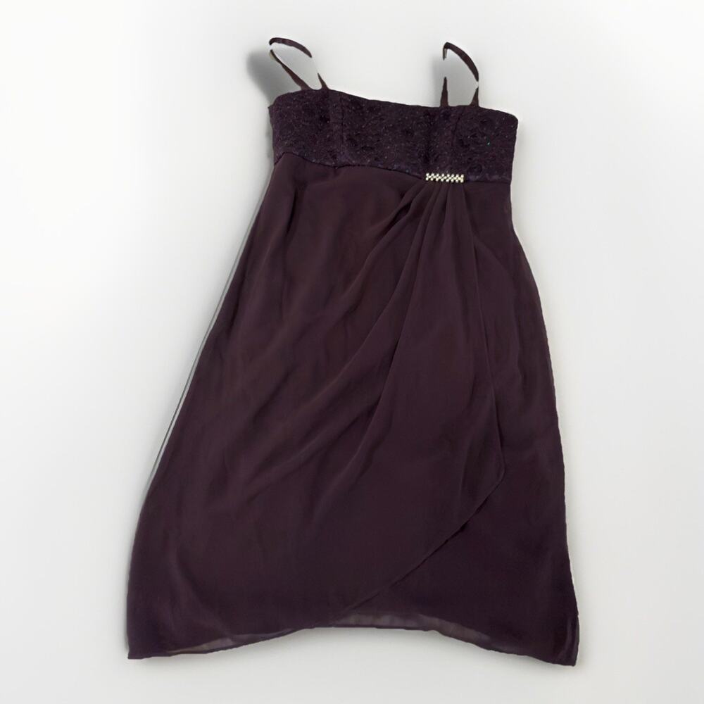 R & M Richards Eggplant Lace Beaded A-Line Dress Sleeveless Knee Length 12 NWT